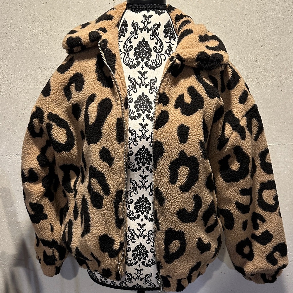 Forever 21 Tan and Black Leopard Print Bomber Jacket
